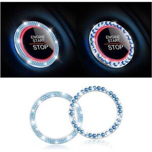 Car Start Button Bling Rhinestone Diamond Engine Button Ring 2-Pack Blue
